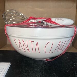 Rae Dunn Holiday Bowl with Red Santa Claus & jingle whisk